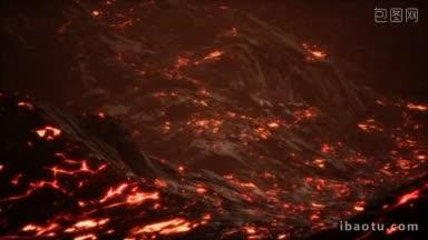 实拍火山口的红色岩浆